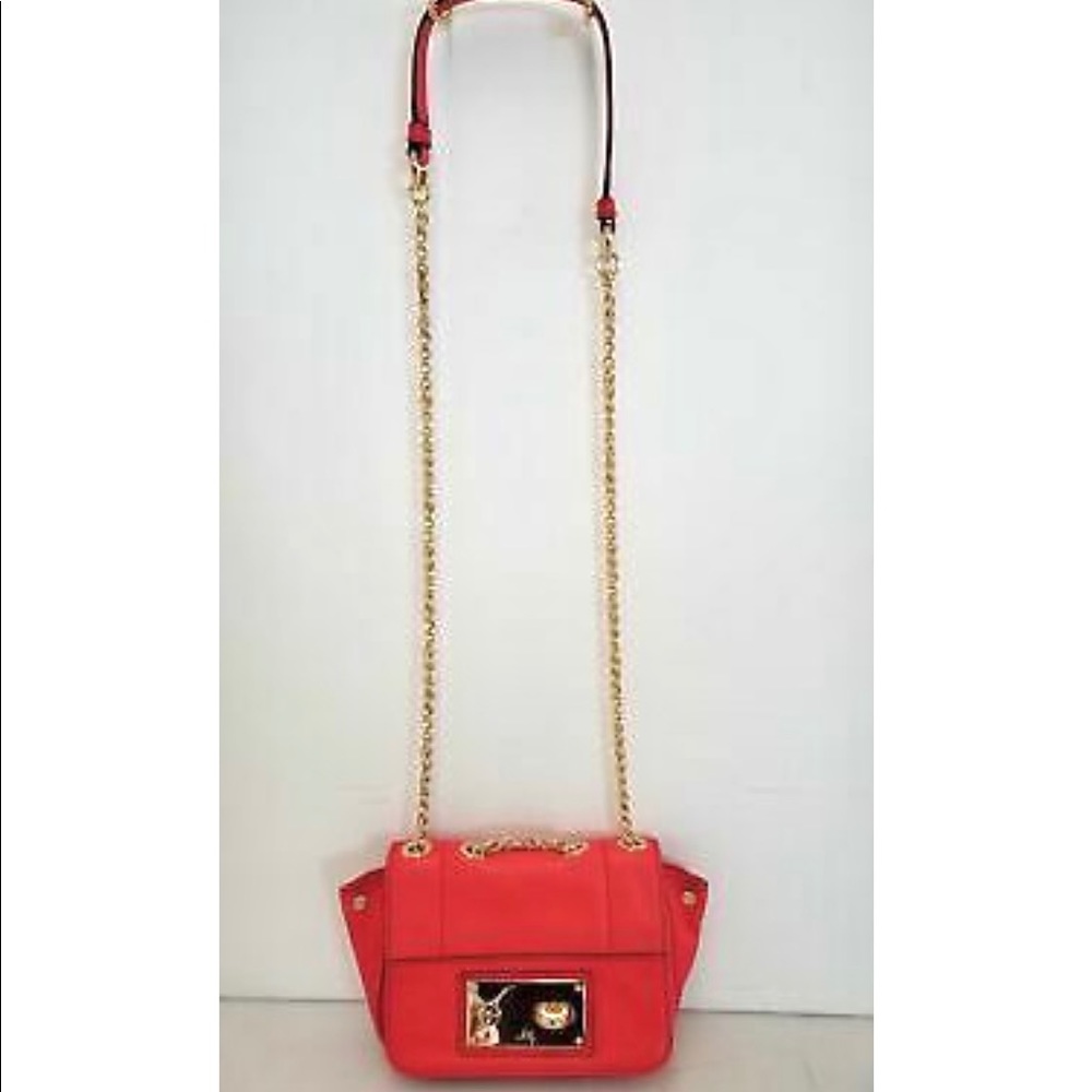 Milly Vermi Leather Crossbody Gold Chain Purse Handbag Bag Clutch NEW Orange - Picture 5 of 8